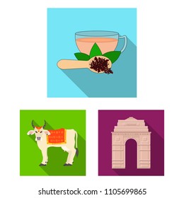 Country India flat icons in set collection for design.India and landmark vector symbol stock web illustration.