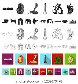 Country India flat icons in set collection for design.India and landmark vector symbol stock web illustration.