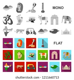 Country India flat icons in set collection for design.India and landmark vector symbol stock web illustration.