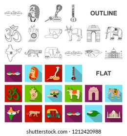Country India flat icons in set collection for design.India and landmark vector symbol stock web illustration.