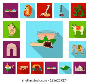 Country India flat icons in set collection for design.India and landmark vector symbol stock web illustration.