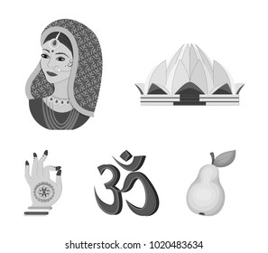 Country India monochrome icons in set collection for design.India and landmark vector symbol stock web illustration.