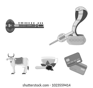 Country India monochrome icons in set collection for design.India and landmark vector symbol stock web illustration.
