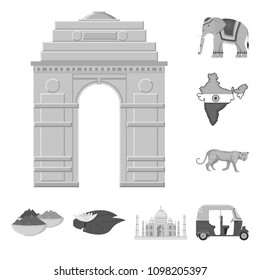 Country India monochrome icons in set collection for design.India and landmark vector symbol stock web illustration.