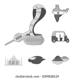 Country India monochrome icons in set collection for design.India and landmark vector symbol stock web illustration.