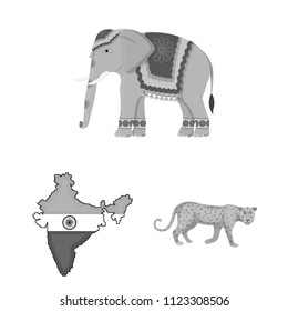 Country India monochrome icons in set collection for design.India and landmark vector symbol stock web illustration.