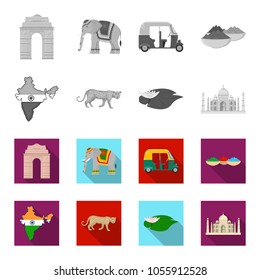 Country India monochrome,flat icons in set collection for design.India and landmark vector symbol stock web illustration.