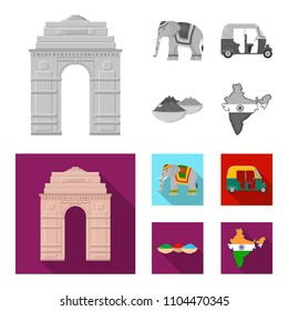 Country India monochrome,flat icons in set collection for design.India and landmark vector symbol stock web illustration.
