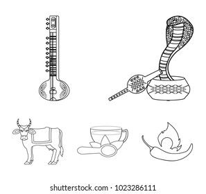 Country India outline icons in set collection for design.India and landmark vector symbol stock web illustration.