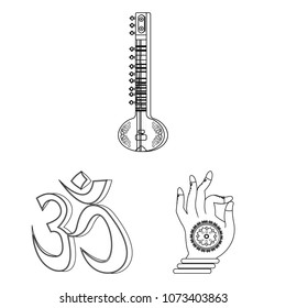 Country India outline icons in set collection for design.India and landmark vector symbol stock web illustration.