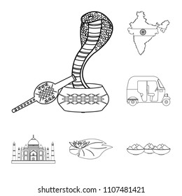Country India outline icons in set collection for design.India and landmark vector symbol stock web illustration.