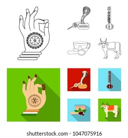 Country India outline,flat icons in set collection for design.India and landmark vector symbol stock web illustration.
