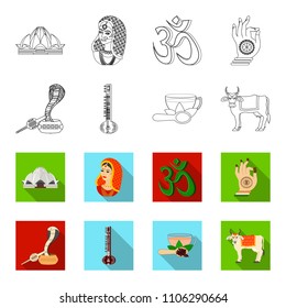 Country India outline,flat icons in set collection for design.India and landmark vector symbol stock web illustration.