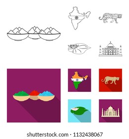 Country India outline,flat icons in set collection for design.India and landmark vector symbol stock web illustration.
