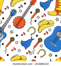 COUNTRY INSTRUMENTS Seamless Pattern Vector Illustration