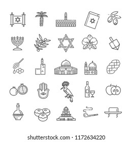 Country Israel travel vacation icons set