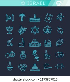 Country Israel travel vacation icons set