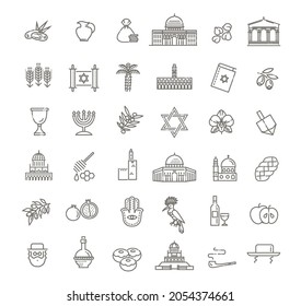 Country Israel travel vacation icons set