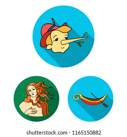 Country Italy flat icons in set collection for design. Italy and landmark vector symbol stock web illustration.