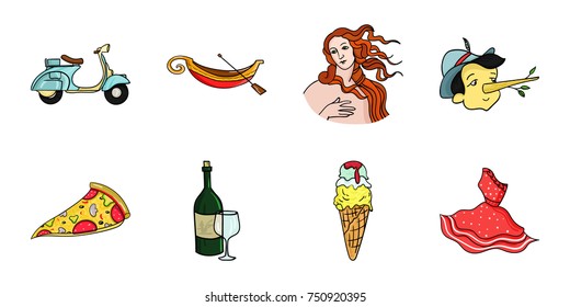 Country Italy icons in set collection for design. Italy and landmark vector symbol stock  illustration.
