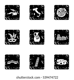 Country Italy icons set. Grunge illustration of 9 country Italy vector icons for web