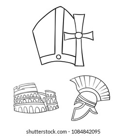 Country Italy outline icons in set collection for design. Italy and landmark vector symbol stock web illustration.