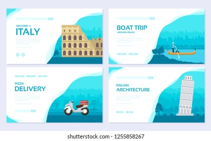 Country Italy travel vacation guide. Traditional tour brochure card set. Template of flyear, web banner, ui header, enter site. Layout invintation modern slider