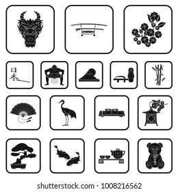 Country Japan black icons in set collection for design.Japan and landmark vector symbol stock web illustration.