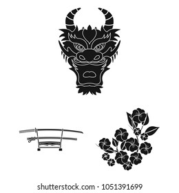 Country Japan black icons in set collection for design.Japan and landmark vector symbol stock web illustration.