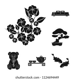 Country Japan black icons in set collection for design.Japan and landmark vector symbol stock web illustration.