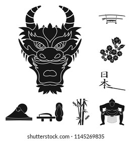 Country Japan black icons in set collection for design.Japan and landmark vector symbol stock web illustration.