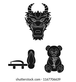Country Japan black icons in set collection for design.Japan and landmark vector symbol stock web illustration.