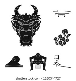 Country Japan black icons in set collection for design.Japan and landmark vector symbol stock web illustration.