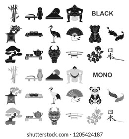 Country Japan black icons in set collection for design.Japan and landmark vector symbol stock web illustration.