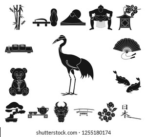 Country Japan black icons in set collection for design.Japan and landmark vector symbol stock web illustration.
