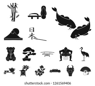 Country Japan black icons in set collection for design.Japan and landmark vector symbol stock web illustration.