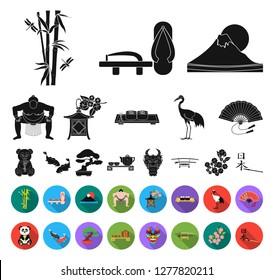 Country Japan black,flat icons in set collection for design.Japan and landmark vector symbol stock web illustration.