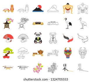 Country Japan cartoon,outline icons in set collection for design.Japan and landmark vector symbol stock web illustration.