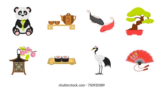 Country Japan icons in set collection for design.Japan and landmark vector symbol stock  illustration.