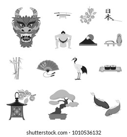 Country Japan monochrome icons in set collection for design.Japan and landmark vector symbol stock web illustration.