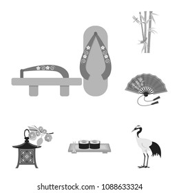 Country Japan monochrome icons in set collection for design.Japan and landmark vector symbol stock web illustration.