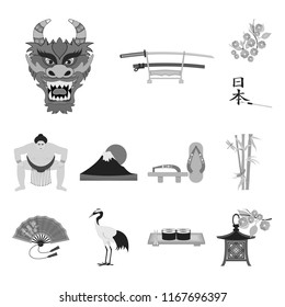 Country Japan monochrome icons in set collection for design.Japan and landmark vector symbol stock web illustration.