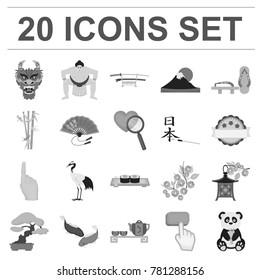 Country Japan monochrome icons in set collection for design.Japan and landmark vector symbol stock web illustration.