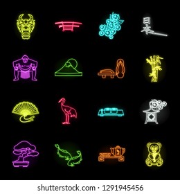 Country Japan neon icons in set collection for design.Japan and landmark vector symbol stock web illustration.