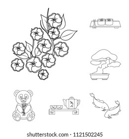 Country Japan outline icons in set collection for design.Japan and landmark vector symbol stock web illustration.