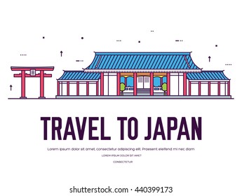 Country Japan travel vacation of place and feature. Set of architecture, item, nature background concept. Infographic traditional ethnic flat, outline, thin line icon