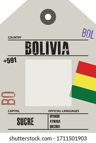 Country label Bolivia with official domain name and code information