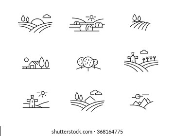 Country landscape icons, thin line style