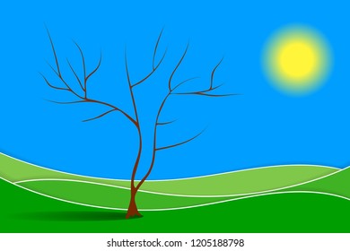 Country landscape with a lonely tree. Vector illustration EPS10