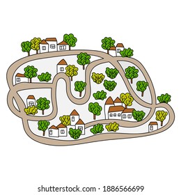 Country landscape with trees, river, bridges and lake. Little house. Play Mat, Board game, poster for children's room